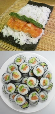 Domácí maki sushi s lososem a avokádem